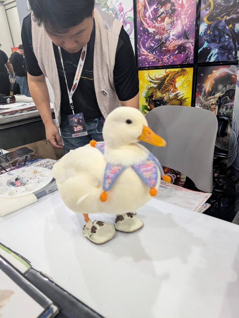 A Duck. Yes an actual Duck with shoes.